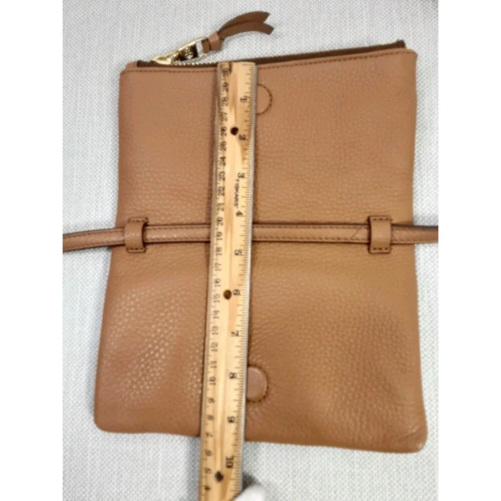 Tory Burch Robinson Crossbody Bag Small Clutch Foldover Tan Pebbled Leather